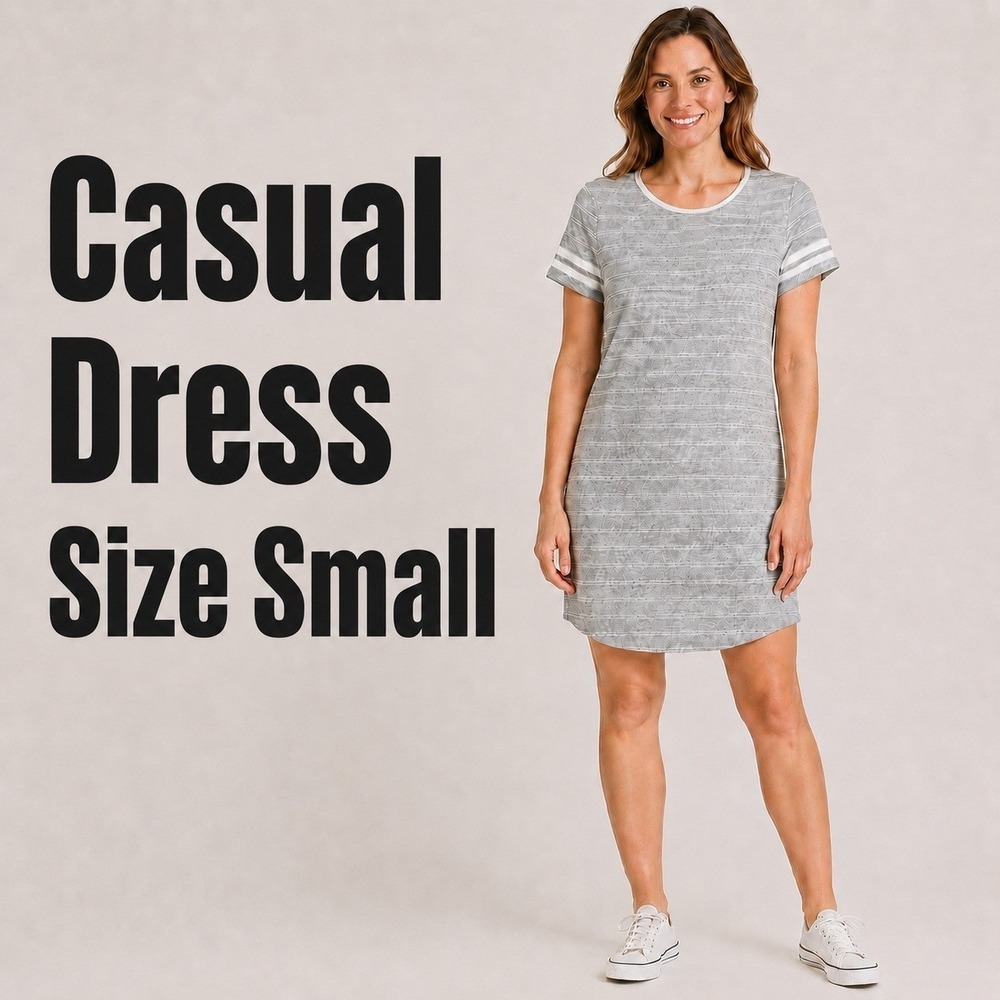 Pink Rose Womens Gray Striped Short Sleeve T-Shirt Dress Size Small